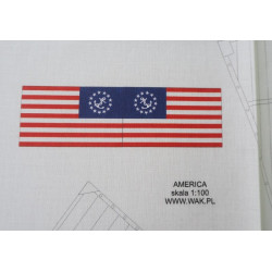 „America“ – škuna – jachta – audeklinės burės ir vėliavos